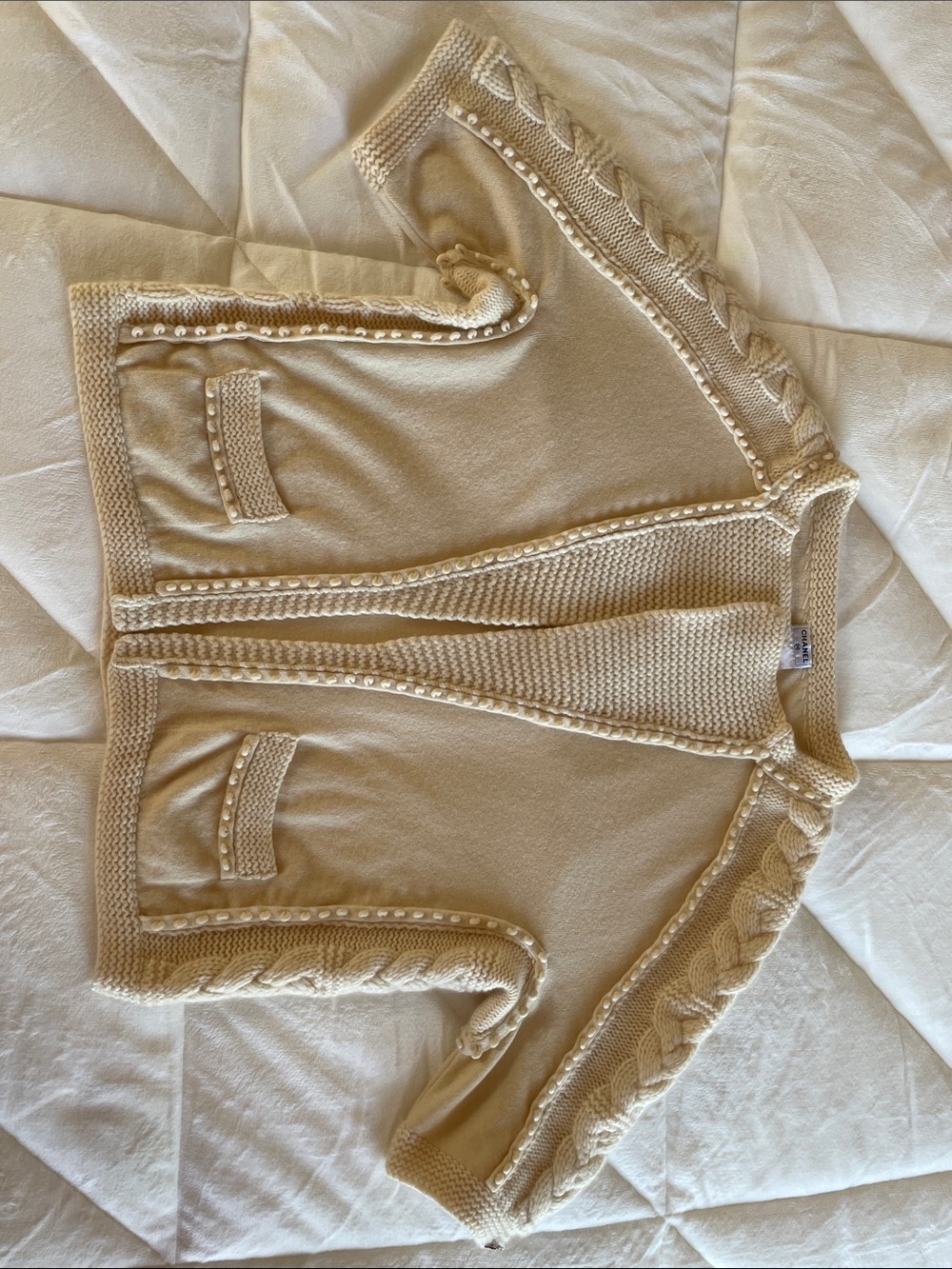 Auth.CHANEL Cream Cable Knit Cardigan Sweater Bolero Loose Fit 38 - Picture 4 of 16